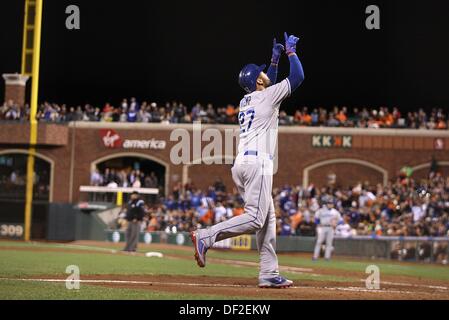 24. September 2013 - San Francisco, CA, Vereinigte Staaten von Amerika - 24. September 2013 San Francisco, CA... Los Angeles Dodgers Outfielder Matt Kemp während der Aktion in einem Hauptliga-Baseball-Spiel gegen die San Francisco Giants im AT & T Park in San Francisco, Kalifornien. Die Dodgers gewann 2: 1 Daniel Gluskoter/CSM... Stockfoto