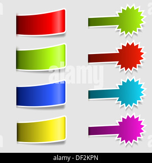 Sammlung von verschiedenen bunten Etiketten mit Schlagschatten Stockfoto