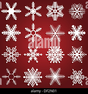 Sammlung von sechzehn verschiedenen Schneeflocke-designs Stockfoto
