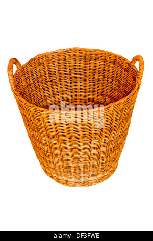 Korb-Box Holz Runde gemacht holzigen isoliert rauen natürlichen Handwerk Wicker braun Bio Gelbe Rute Flecht-twist Stroh alte Handarbeit Stockfoto