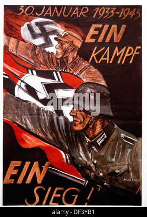 Nazi-Plakat anlässlich des 10. Jahrestages des Adolf Hitlers Aufstieg zur macht, "Ein Kampf, ein Sieg", 1943 Stockfoto