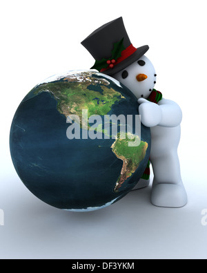 3D Rendern eines Schneemannes in Mütze und Schal Stockfoto