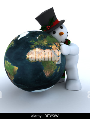 3D Rendern eines Schneemannes in Mütze und Schal Stockfoto
