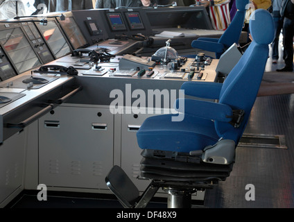 Auf der Brücke von Maersk Line, Triple-E, majestätischen Maersk während in Kopenhagen für die Präsentation und Benennung Zeremonie. Stockfoto