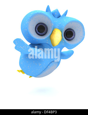 3D Rendering einer niedlichen blauen Vogel Figur Stockfoto