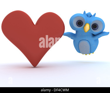 3D Rendering einer niedlichen blauen Vogel Figur Stockfoto