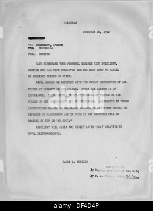 Ein historischer Brief von Harry Hopkins an Winston Churchill, in dem Fragen des Zweiten Weltkriegs erörtert werden. Stockfoto