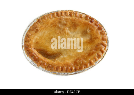 Ein herzhaftes Fleisch Torte mit einem goldenen Ei gewaschen Kruste von oben nach unten View Studio isoliert Stockfoto