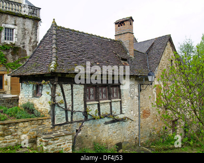 Ein Fachwerk Haus in Carennac, eines der schönsten Dörfer in Frankreich Stockfoto