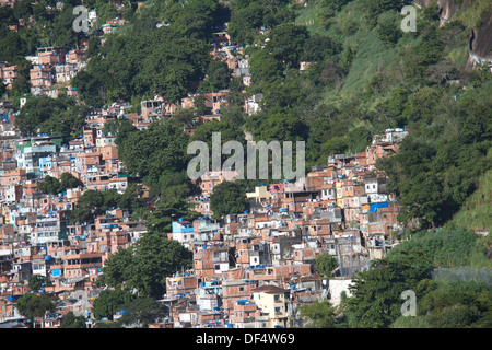 Rio De Janeiro Brasilien Favela Rocinha Slum Wachstum neben Hang mit grüner Vegetation Umwelt ökologische Probleme Stockfoto