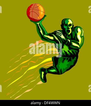 Illustration der grüne Ball dunking Basketballspieler. Stockfoto