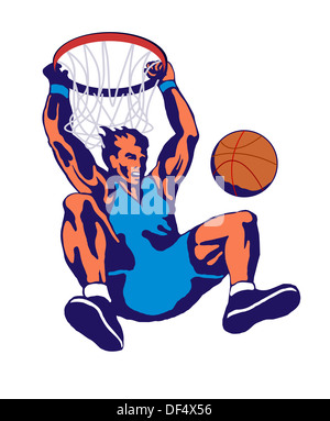 Illustration der Basketballspieler dunking Kugel getan im retro-Stil. Stockfoto