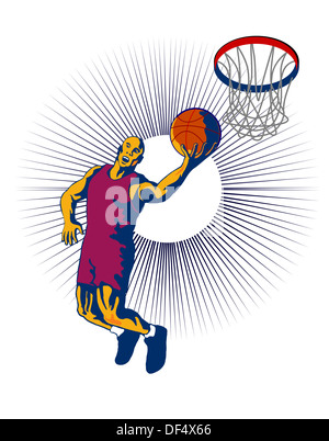 Illustration der Basketballspieler dunking Kugel getan im retro-Stil. Stockfoto