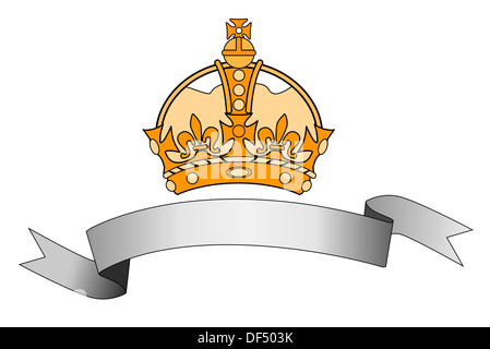 Illustration von Krone und Silberband isoliert auf weißem Hintergrund im retro-Stil gemacht. Stockfoto