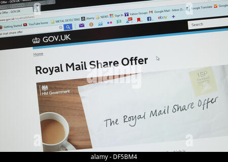 Royal Mail Anteil bieten - Onlineanteil Anwendungen sind jetzt offen für Anteile an einer privatisierten Royal Mail SPS - Papier Anwendung startet am Montag, den 30. September Stockfoto