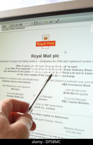 Royal Mail Anteil bieten - Onlineanteil Anwendungen sind jetzt offen für Anteile an einer privatisierten Royal Mail SPS - Papier Anwendung startet am Montag, den 30. September Stockfoto