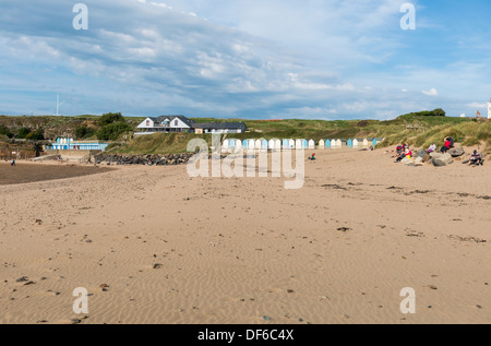 Bude, Cornwall, England. 9. September 2013. Strandhütten Summerleaze Beach. Stockfoto