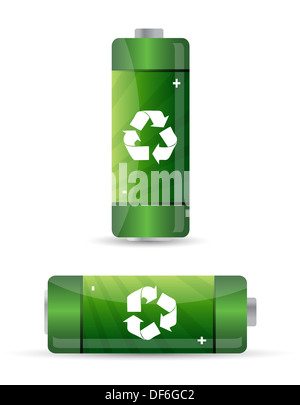 grüne Batterien mit recycling-Zeichen gesetzt. Stockfoto