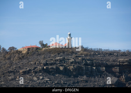 Barrenjoey Headland nach dem Buschbrand im september 2013, mit offenliegendem Fels auf dem Headland, Palm Beach, NSW, Australien Stockfoto