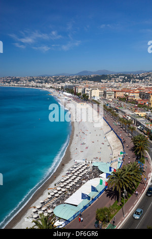 Blick über Bucht und Promenade des Anglais vom Parc du Chateau, Nizza, Provence-Alpes-Cote d ' Azur, Frankreich, Europa Stockfoto