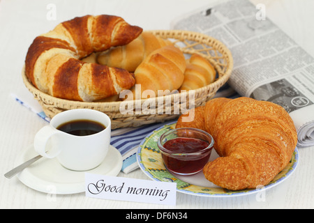 Guten Morgen Karte mit kontinentales Frühstück Stockfoto