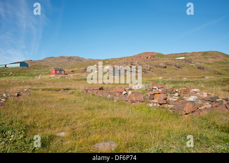 Grönland, Brattahlid (aka Qassiarsuk). Historischer Ort von Erik dem roten östlichen Siedlung Viking Kolonie. Stockfoto