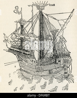 Ein Carrack oder Nau, drei oder vier-Mast-Segelschiff von ca. 1470. Von der Romantik des Schiffes Kaufmann veröffentlicht 1931. Stockfoto