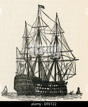 HMS Victory, Lord Nelsons Flaggschiff in der Schlacht von Trafalgar 1805. Von der Romantik des Schiffes Kaufmann veröffentlicht 1931. Stockfoto