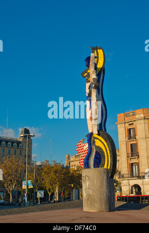 Europa, Spanien, Barcelona, Skulptur Roy Lichtenstein, das Gesicht Stockfoto