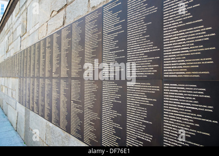 Le Mur des Justes (Wand der gerechten) am Holocaust-Mahnmal, Paris, Frankreich Stockfoto