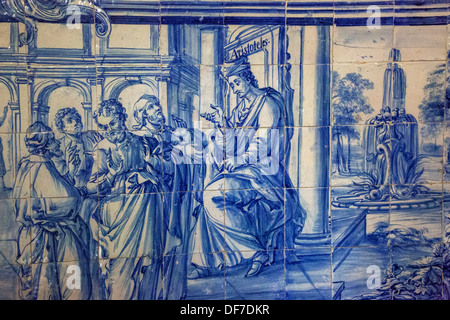 Aristoteles lehrt, Azulejos Kacheln in der alten Universität Evora Colégio do Espírito Santo, Évora, Distrikt Évora Stockfoto