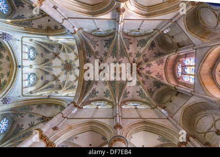 Gotischen Kreuzgewölbe mit floralen Fresken in der Kirche Notre-Dame, Liebfrauenkirche, UNESCO-Welterbe, römische Denkmal Stockfoto