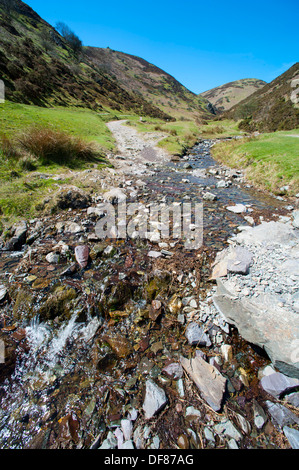 Bach durch Carding Mill Valley, Long Mynd, Kirche Stretton, Shropshire, England Stockfoto