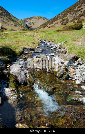 Bach durch Carding Mill Valley, Long Mynd, Kirche Stretton, Shropshire, England Stockfoto