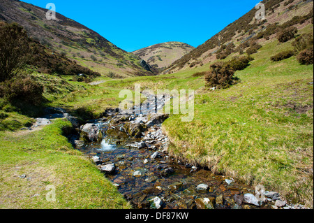 Bach durch Carding Mill Valley, Long Mynd, Kirche Stretton, Shropshire, England Stockfoto