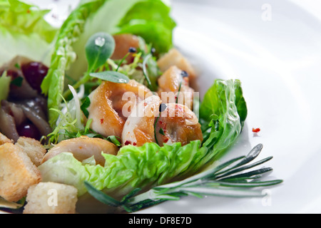 Caesar Salat mit gegrilltem Hühnerfilet und Grüns Stockfoto