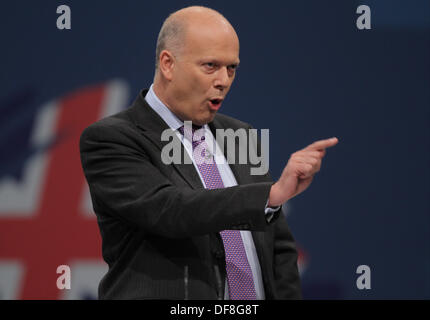 CHRIS GRAYLING MP SECRETARY OF STATE FOR JUSTICE 30. September 2013 MANCHESTER Stadtzentrum von MANCHESTER ENGLAND Stockfoto