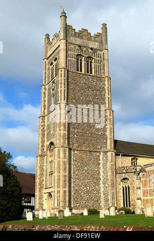 Auge, Suffolk, mittelalterliche Kirche, 15. Jh. Westturm Englisch Kirchen Türme England UK Stockfoto