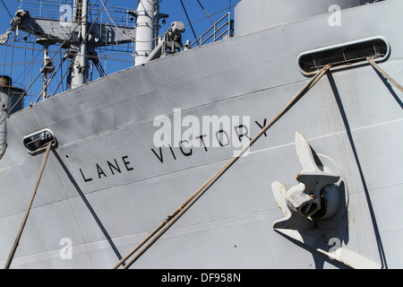 Die S.S Lane Sieg Teil des Weltkrieges zwei Merchant Fleet.  Gebaut in Los Angeles und jetzt zurückgegeben und als Museum restauriert Stockfoto