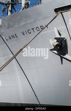 Die S.S Lane Sieg Teil des Weltkrieges zwei Merchant Fleet.  Gebaut in Los Angeles und jetzt zurückgegeben und als Museum restauriert Stockfoto