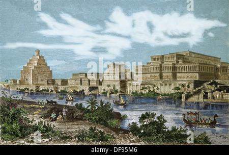 Antiken Zeitalter. Palast der Könige von Assyrien, der Stadt Ninive. des 19. Jahrhunderts. Farbige Gravur. Stockfoto