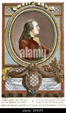 Anne Robert Jacques Turgot, Baron de Laune (1727 – 1781). War ein französischer Ökonom und Staatsmann. Farbige Gravur. Stockfoto