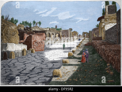 Italien. Pompeji. Antike römische Stadt. Sreet Gräber. Gravur. Der Iberische Abbildung. 1885. spätere Färbung. Stockfoto