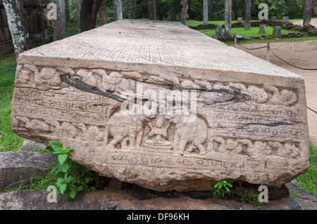 Stone Buch Gal Pota in antiken Stadt Polonnaruwa, Sri Lanka. Stockfoto