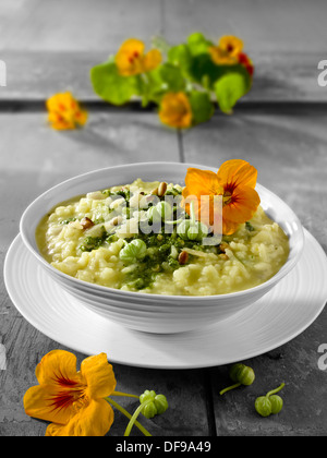 Kapuzinerkresse Pesto Risotto Stockfoto