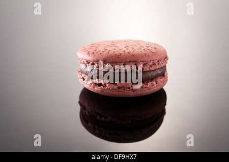 Schokolade Macaron auf Farbverlauf Hintergrund Stockfoto