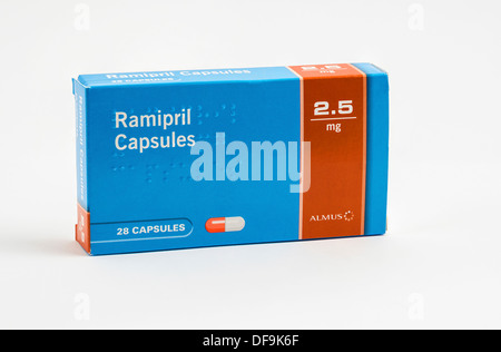 Ramipril "Kapseln" Paket, ein Medikament, das häufig zur Behandlung von Bluthochdruck verwendet. Stockfoto