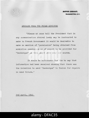 Ein Brief oder eine Mitteilung von Winston Churchill an Franklin D. Roosevelt, in dem ihre diplomatische Korrespondenz während des Zweiten Weltkriegs dokumentiert wird Stockfoto