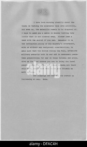 Eine Mitteilung von Winston Churchill an Franklin D. Roosevelt im Jahr 1949, in der die diplomatischen Beziehungen zwischen Großbritannien und den USA nach dem Zweiten Weltkrieg hervorgehoben wurden Stockfoto
