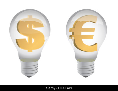 Euro und Dollar-Zeichen in Glühbirne Illustration design Stockfoto